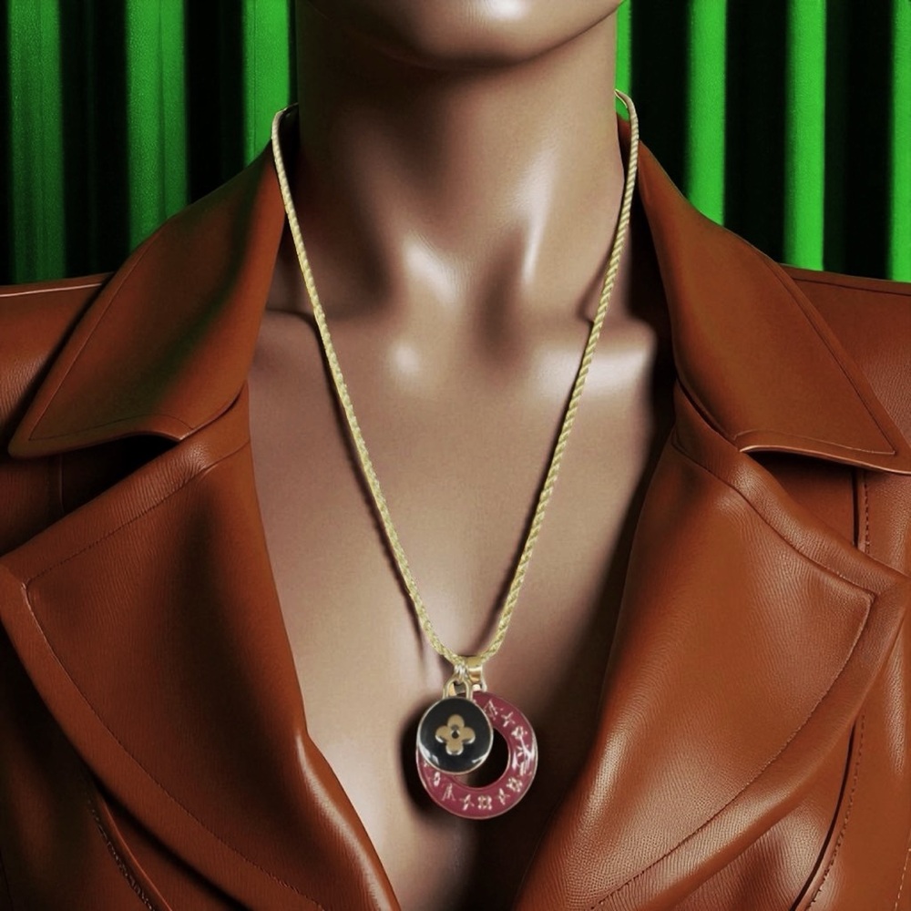 Authentic Louis Vuitton Double Maroon and Black Charm Necklace